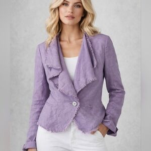 Claudia Strater 100% Linen Lavender Fringe Jacket EU 36 US 4 Artsy Chic Boho